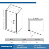 One Panel Pivot Shower Door 28" Wide - CHROME color - #FP28