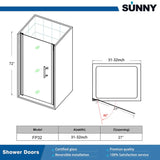 One Panel Pivot Shower Door 30" Wide x 72" H - 1/4" Thick Clear Glass - Chrome color #FP30