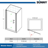 One Panel Pivot Shower Door 30" Wide x 72" H - 1/4" Thick Clear Glass - Chrome color #FP30