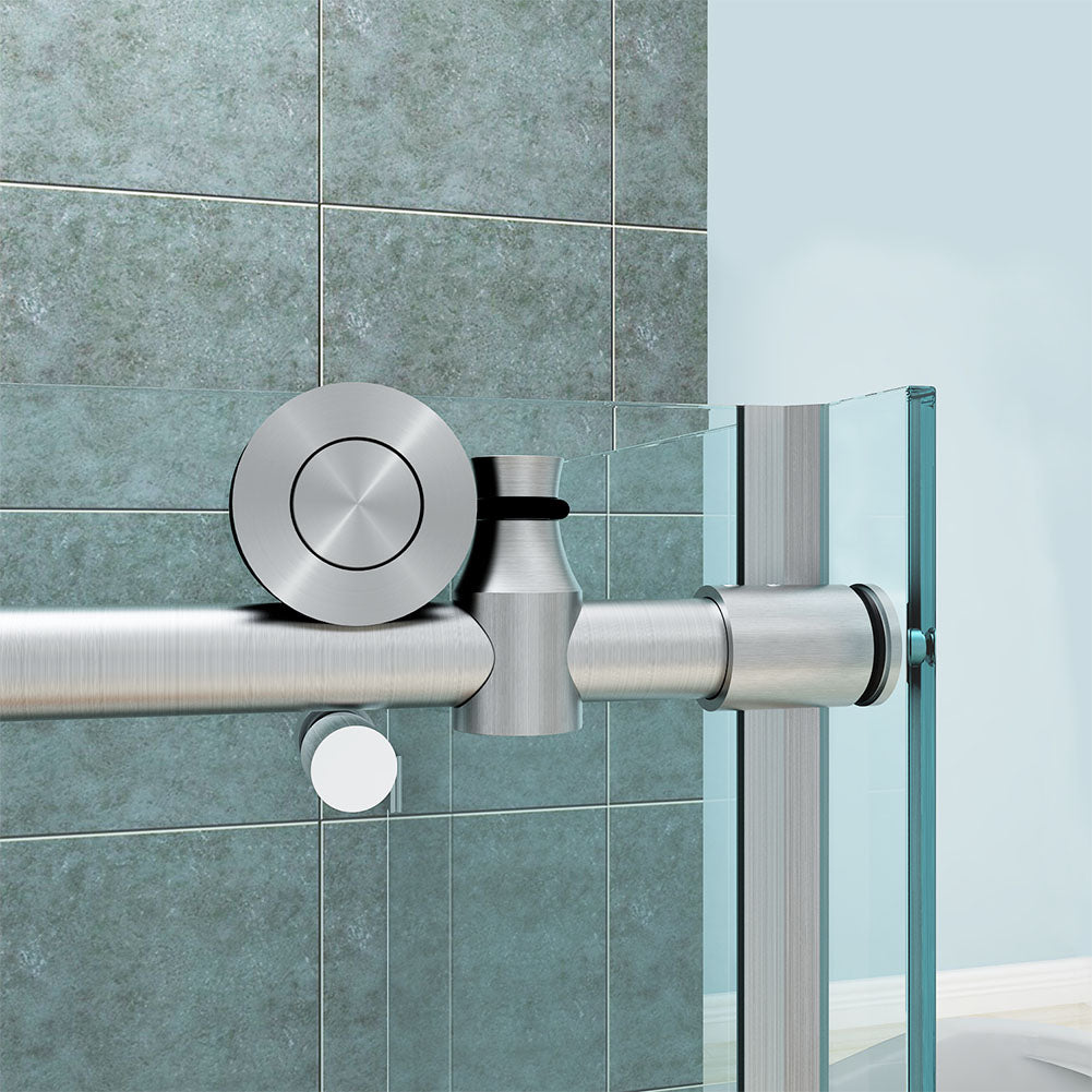 Sliding Shower Door Fully Frameless Heavy Glass Brushed Nickel 60\, image size:1001x1001