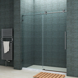 FULLY FRAMELESS SHOWER DOOR for BATHTUB - BP05P2-6062CB 60" WIDE 62" HIGH CLEAR TEMPERED GLASS, BRUSHED NICKEL
